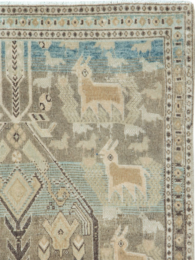 Vintage Persian Pictorial Afshar Throw Rug, No.27606 - Galerie Shabab