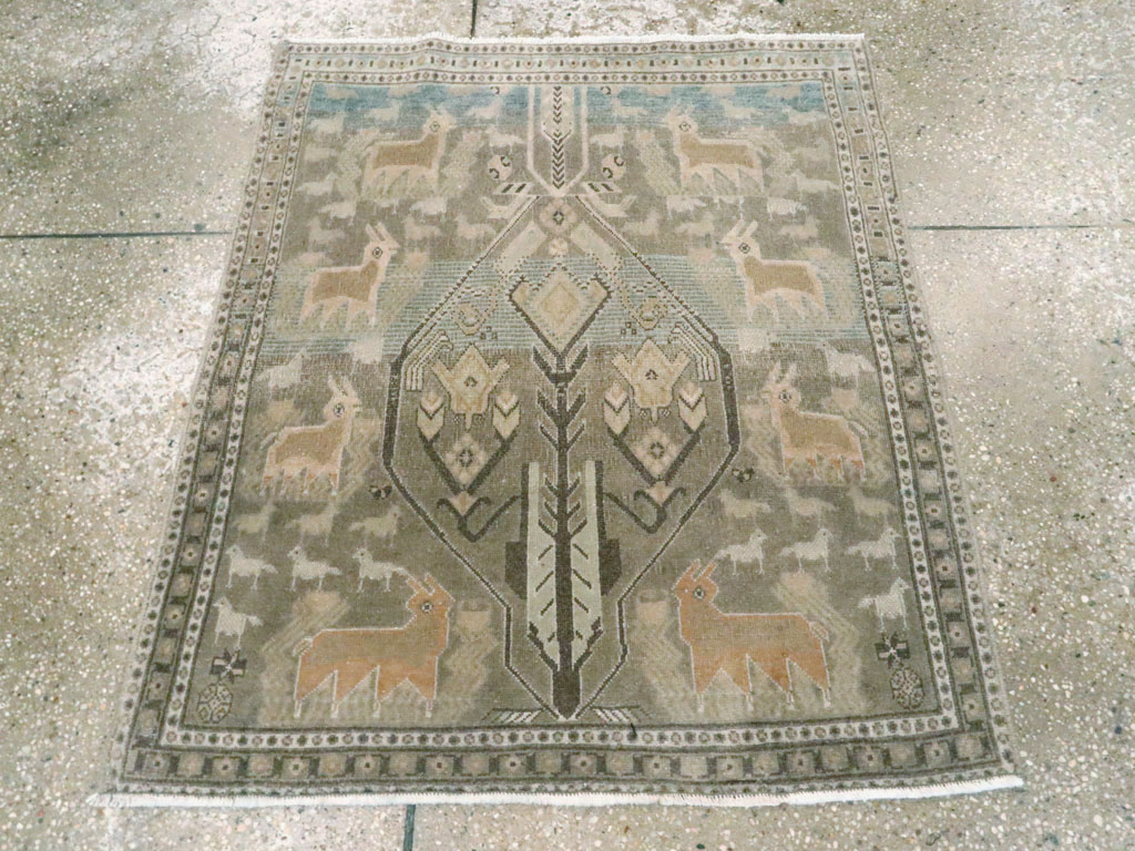 Vintage Persian Pictorial Afshar Throw Rug, No.27606 - Galerie Shabab