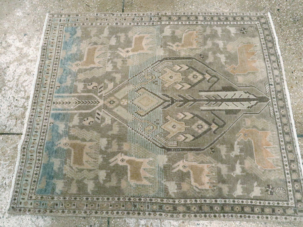 Vintage Persian Pictorial Afshar Throw Rug, No.27606 - Galerie Shabab