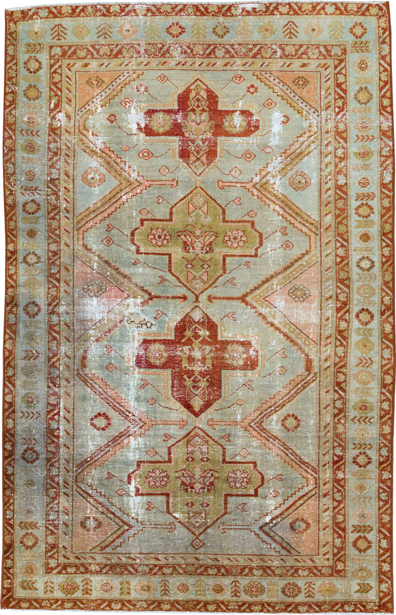 Distressed Antique Persian Malayer Accent Rug, No.27617 - Galerie Shabab