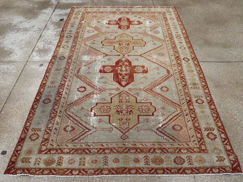 Distressed Antique Persian Malayer Accent Rug, No.27617 - Galerie Shabab