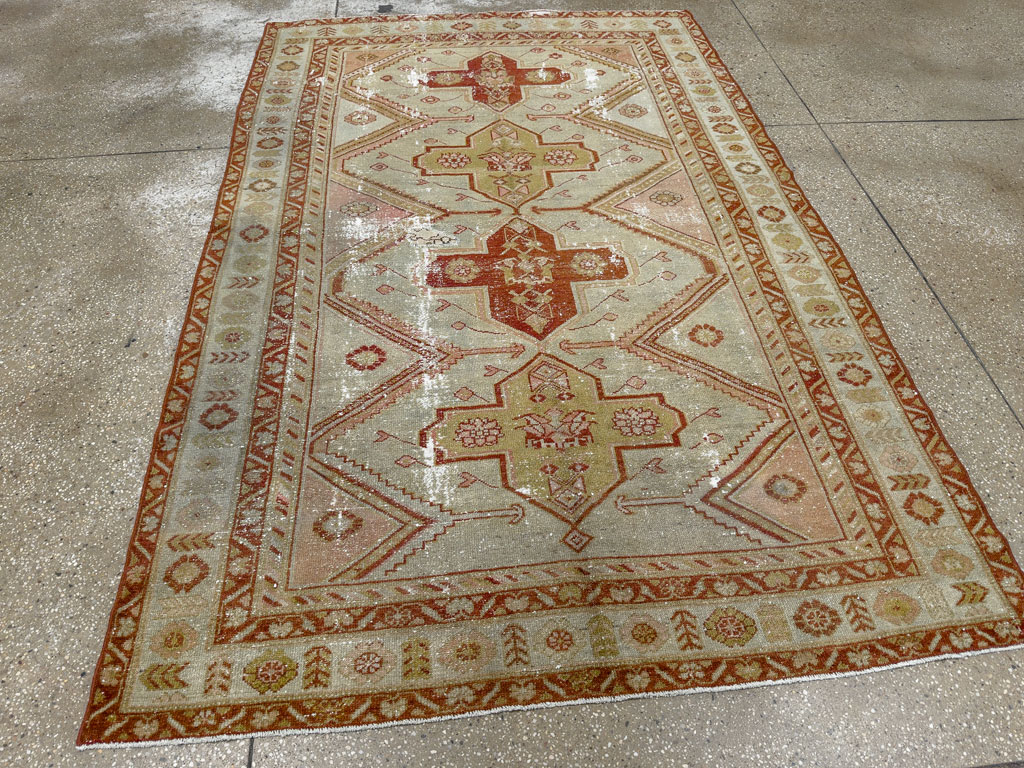 Distressed Antique Persian Malayer Accent Rug, No.27617 - Galerie Shabab