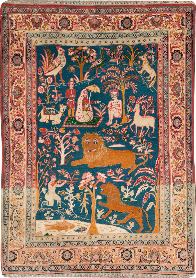 Antique Persian Pictorial Tabriz Rug, No.27638 - Galerie Shabab