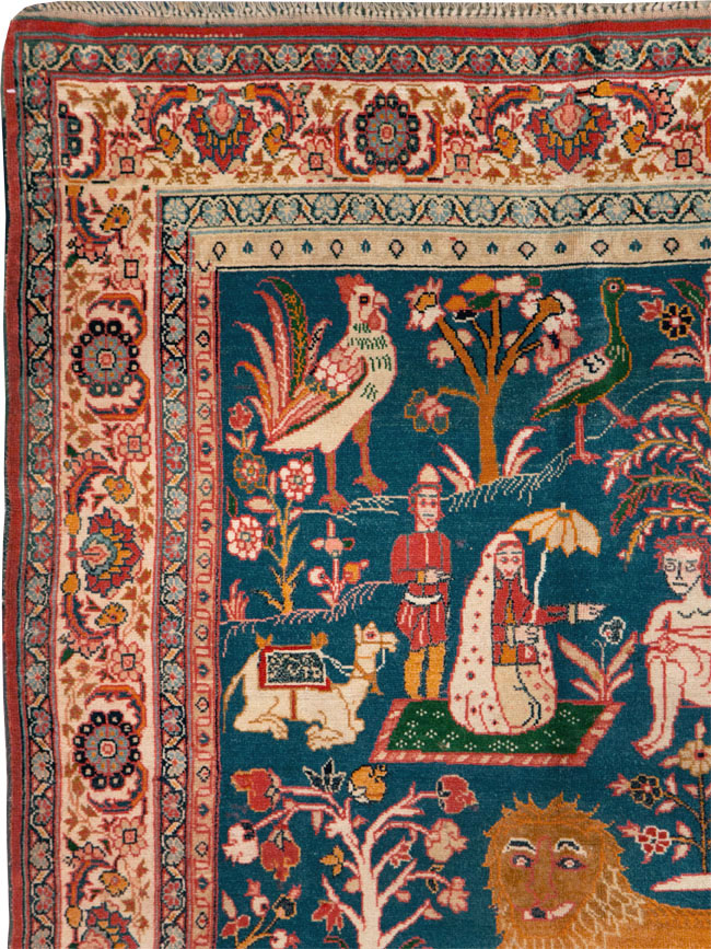 Antique Persian Pictorial Tabriz Rug, No.27638 - Galerie Shabab