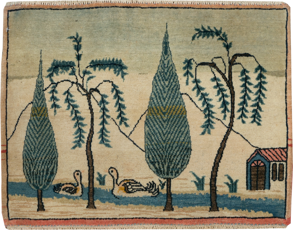 Vintage Persian Kashan Pictorial Rug (Pair: 1 of 2), No.27674 - Galerie Shabab