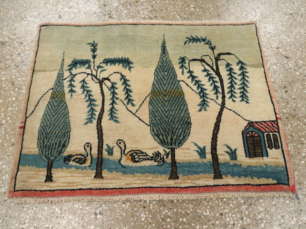 Vintage Persian Kashan Pictorial Rug (Pair: 1 of 2), No.27674 - Galerie Shabab
