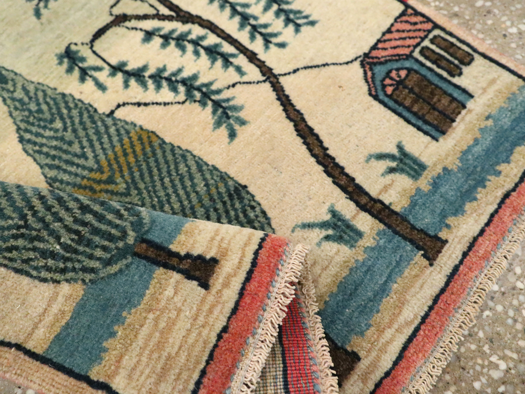 Vintage Persian Kashan Pictorial Rug (Pair: 1 of 2), No.27674 - Galerie Shabab