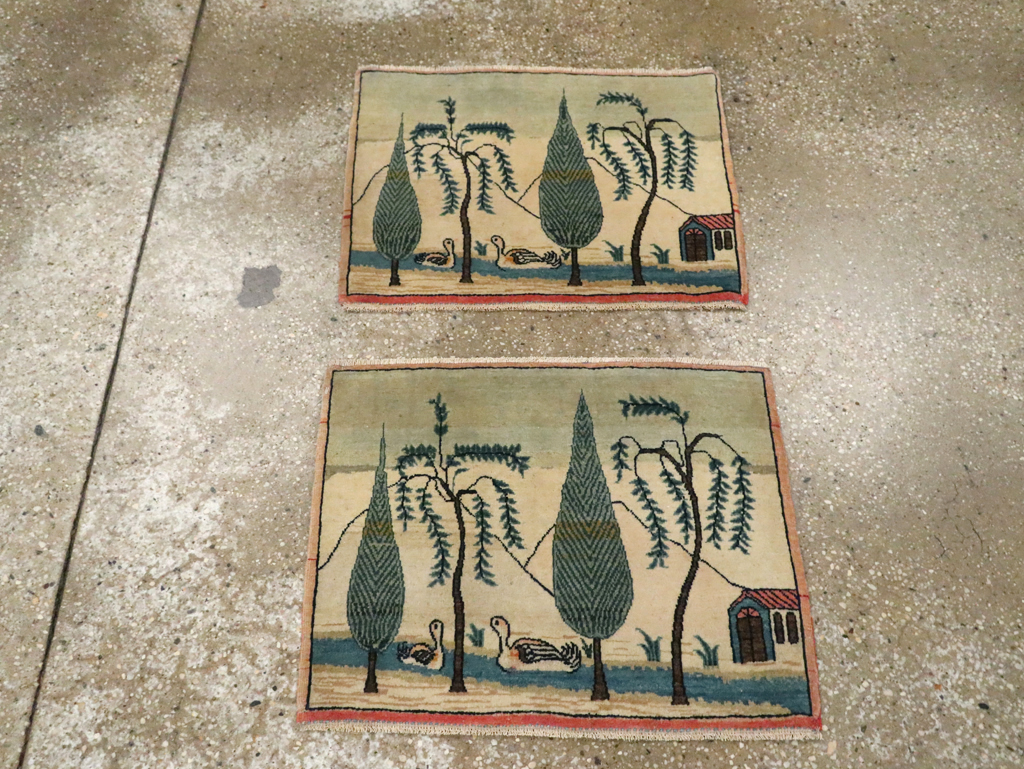 Vintage Persian Kashan Pictorial Rug (Pair: 1 of 2), No.27674 - Galerie Shabab