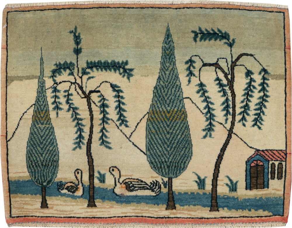 Vintage Persian Kashan Pictorial Rug (Pair: 2 of 2), No.27675 - Galerie Shabab