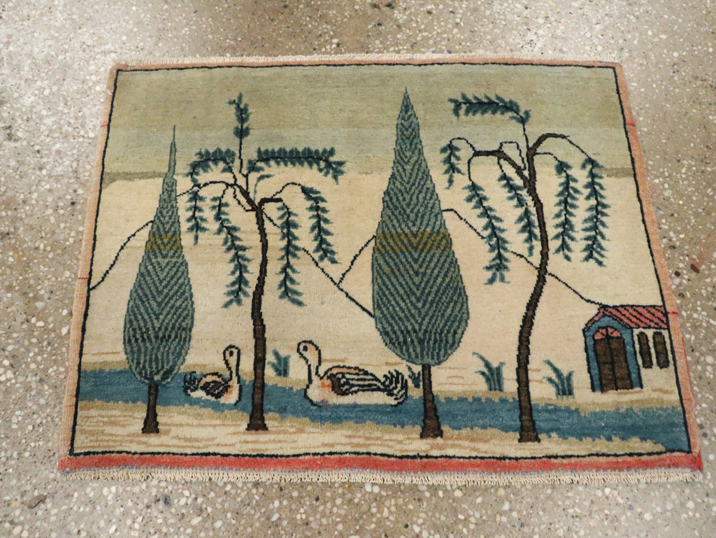 Vintage Persian Kashan Pictorial Rug (Pair: 2 of 2), No.27675 - Galerie Shabab