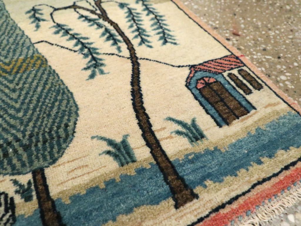 Vintage Persian Kashan Pictorial Rug (Pair: 2 of 2), No.27675 - Galerie Shabab