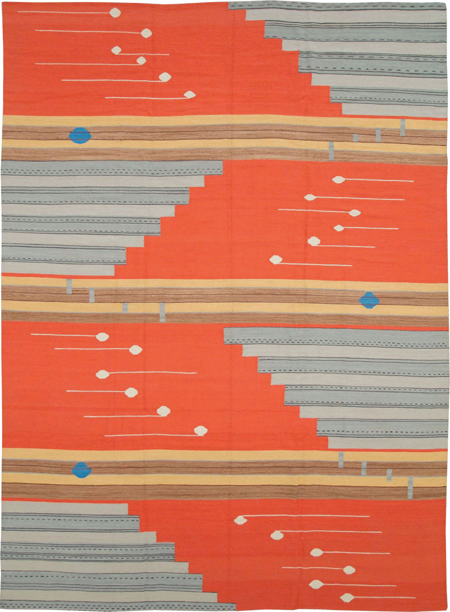 Modern Turkish Flatweave Room Size Carpet, No.27690 - Galerie Shabab