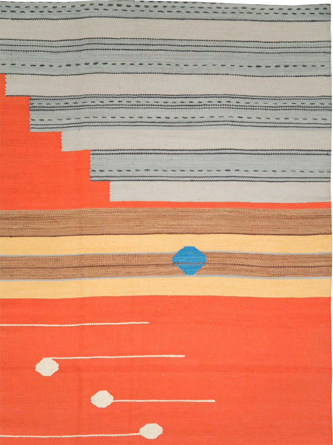 Modern Turkish Flatweave Room Size Carpet, No.27690 - Galerie Shabab