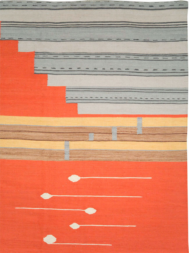 Modern Turkish Flatweave Room Size Carpet, No.27690 - Galerie Shabab