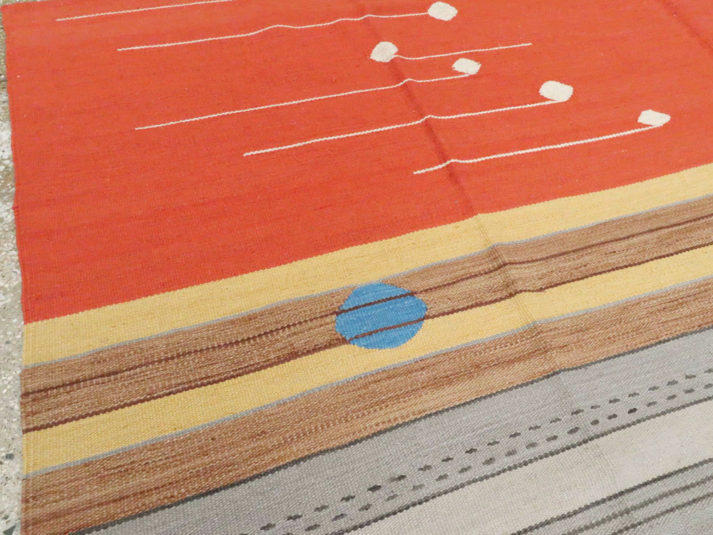 Modern Turkish Flatweave Room Size Carpet, No.27690 - Galerie Shabab