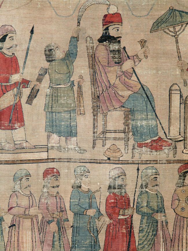 Antique Persian Lavar Kerman Pictorial Accent Carpet, No.27776 - Galerie Shabab