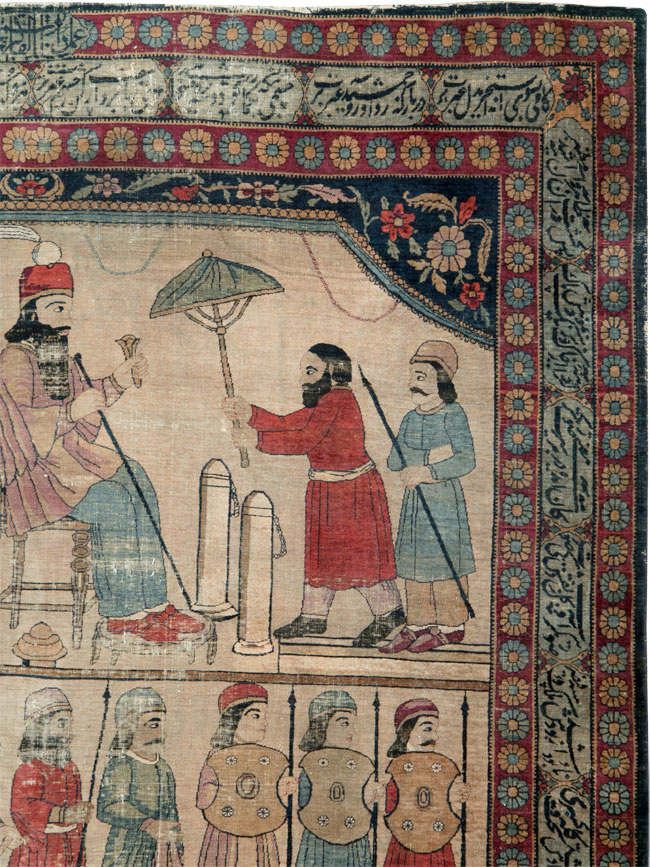 Antique Persian Lavar Kerman Pictorial Accent Carpet, No.27776 - Galerie Shabab