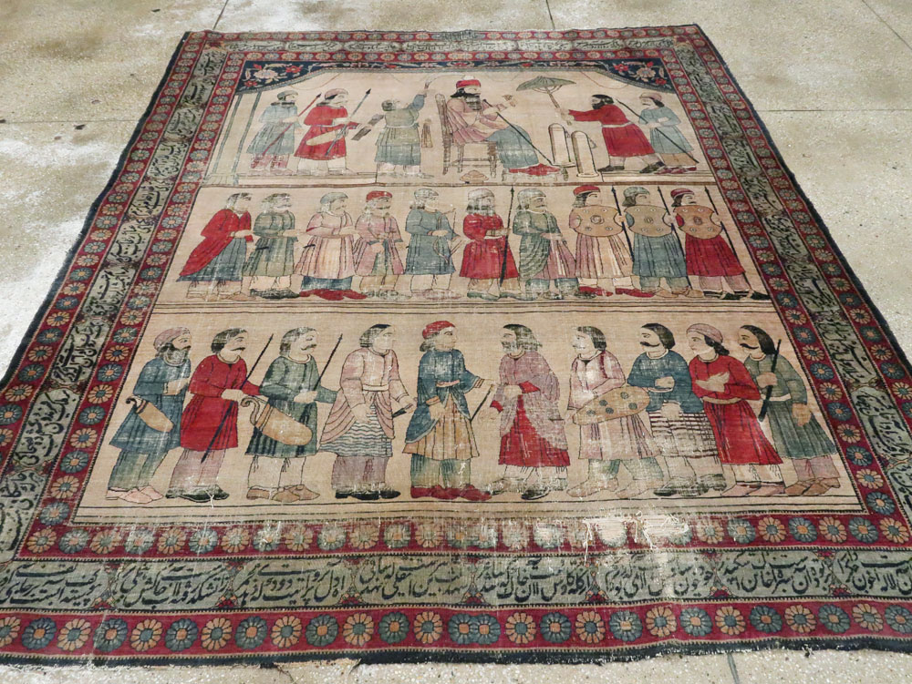 Antique Persian Lavar Kerman Pictorial Accent Carpet, No.27776 - Galerie Shabab