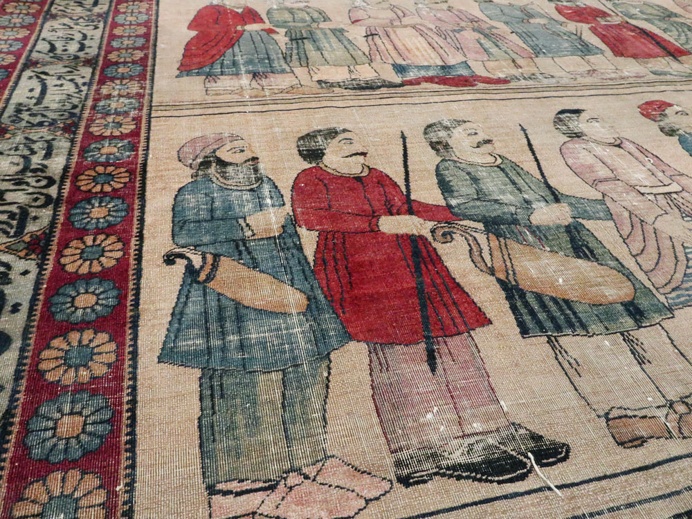 Antique Persian Lavar Kerman Pictorial Accent Carpet, No.27776 - Galerie Shabab