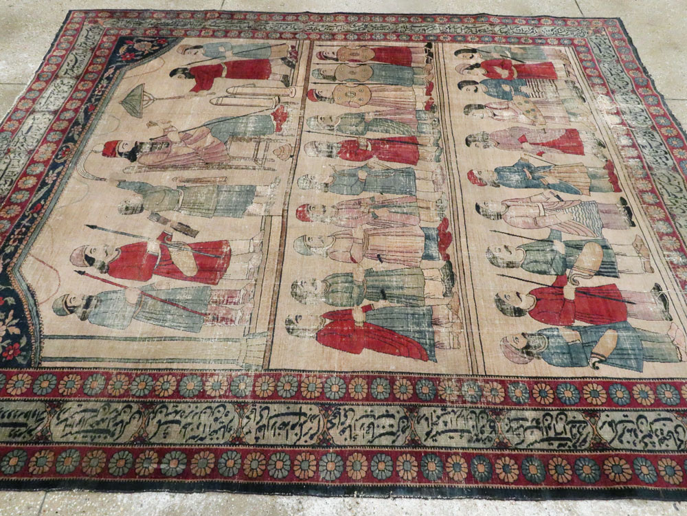 Antique Persian Lavar Kerman Pictorial Accent Carpet, No.27776 - Galerie Shabab
