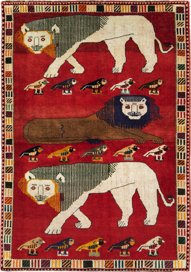 Vintage Persian Gabbeh Pictorial Accent Rug, No.27785 - Galerie Shabab
