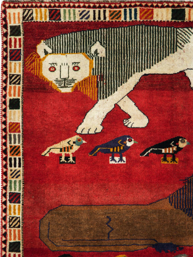 Vintage Persian Gabbeh Pictorial Accent Rug, No.27785 - Galerie Shabab