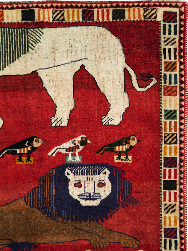 Vintage Persian Gabbeh Pictorial Accent Rug, No.27785 - Galerie Shabab