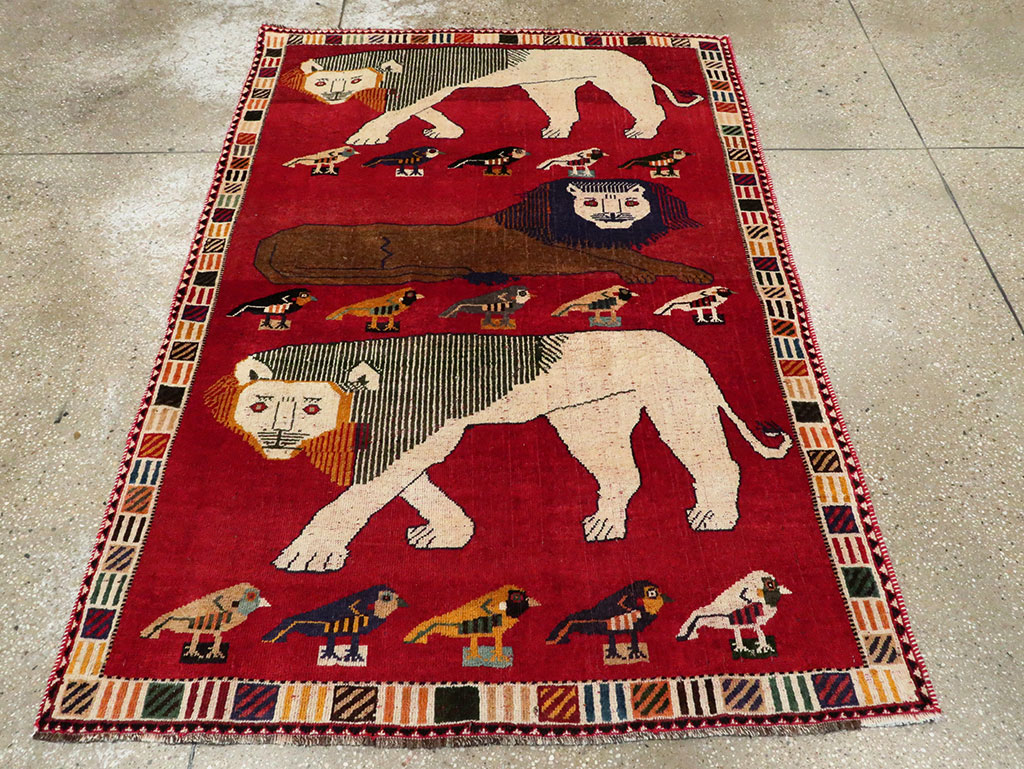 Vintage Persian Gabbeh Pictorial Accent Rug, No.27785 - Galerie Shabab