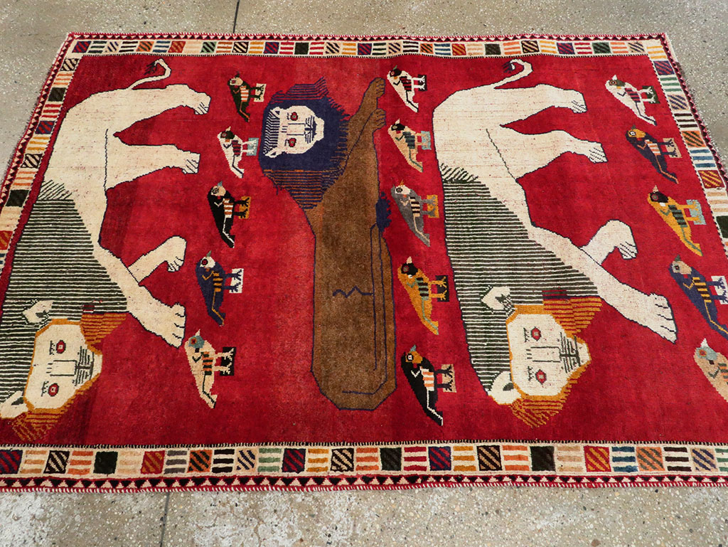 Vintage Persian Gabbeh Pictorial Accent Rug, No.27785 - Galerie Shabab