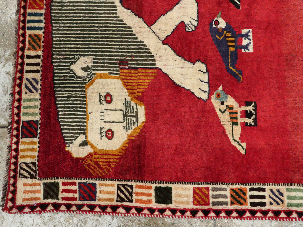 Vintage Persian Gabbeh Pictorial Accent Rug, No.27785 - Galerie Shabab
