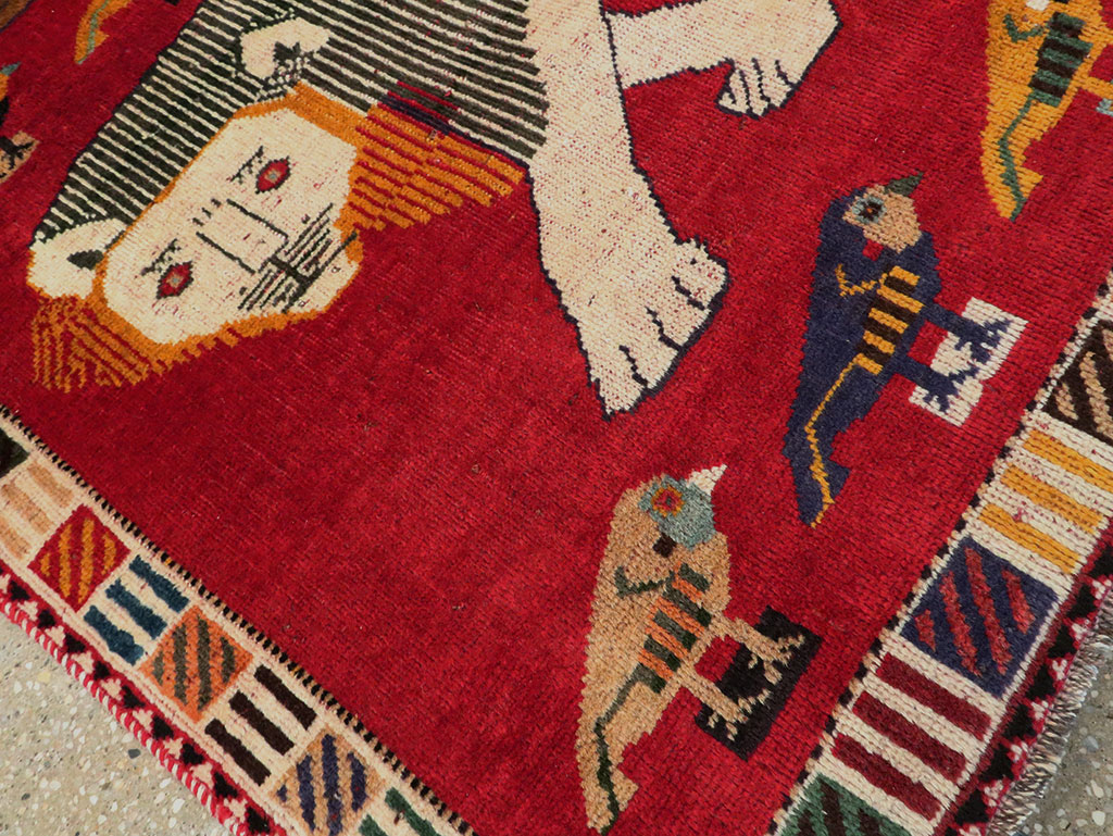 Vintage Persian Gabbeh Pictorial Accent Rug, No.27785 - Galerie Shabab