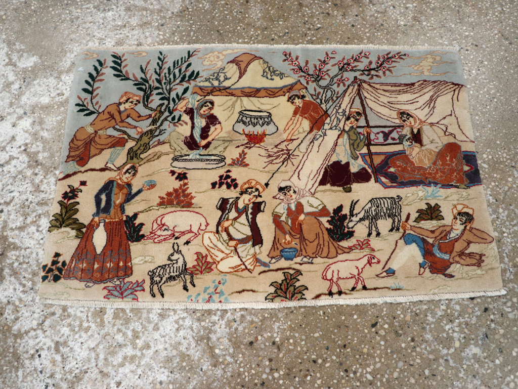 Vintage Persian Tabriz Pictorial Rug, No.27791 - Galerie Shabab