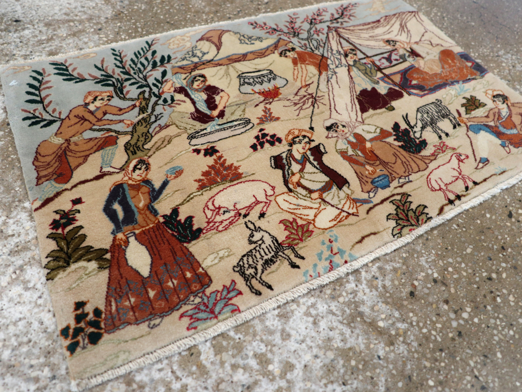 Vintage Persian Tabriz Pictorial Rug, No.27791 - Galerie Shabab