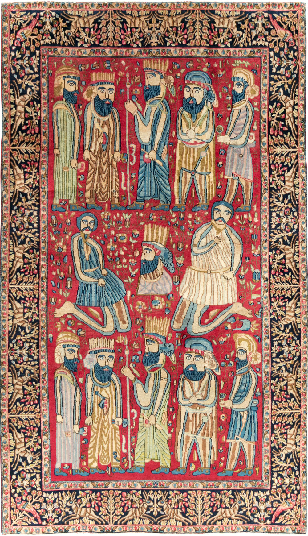 Vintage Persian Kerman Pictorial Accent Rug, No.27792 - Galerie Shabab