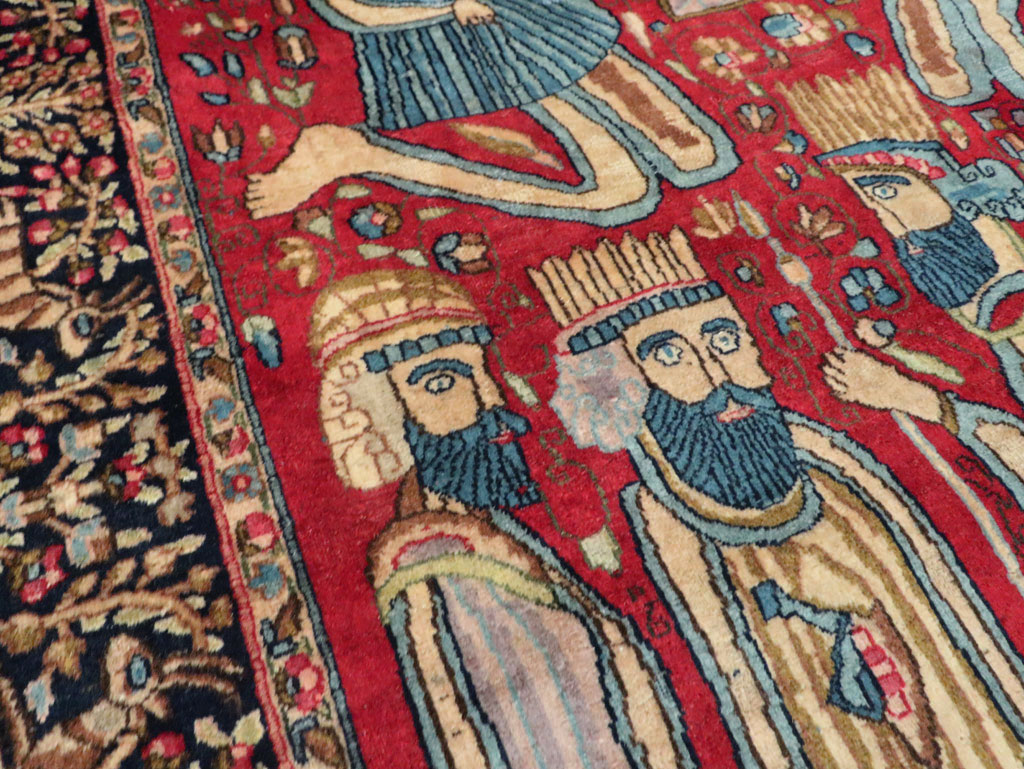 Vintage Persian Kerman Pictorial Accent Rug, No.27792 - Galerie Shabab