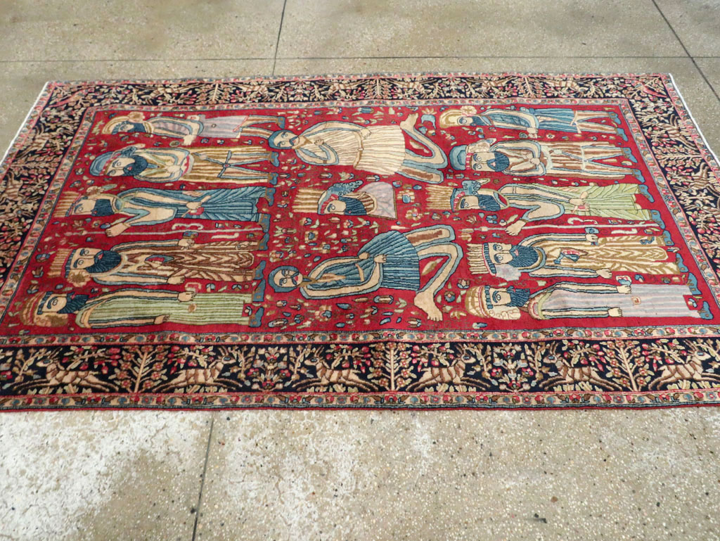 Vintage Persian Kerman Pictorial Accent Rug, No.27792 - Galerie Shabab