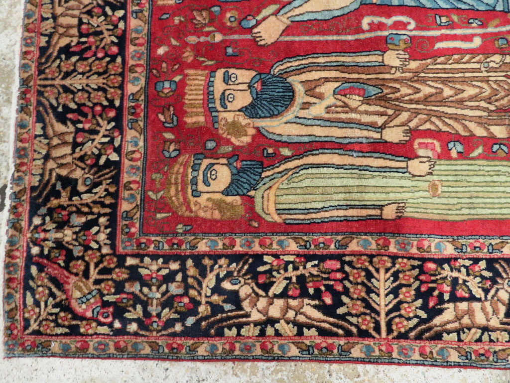 Vintage Persian Kerman Pictorial Accent Rug, No.27792 - Galerie Shabab