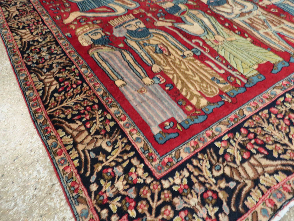 Vintage Persian Kerman Pictorial Accent Rug, No.27792 - Galerie Shabab
