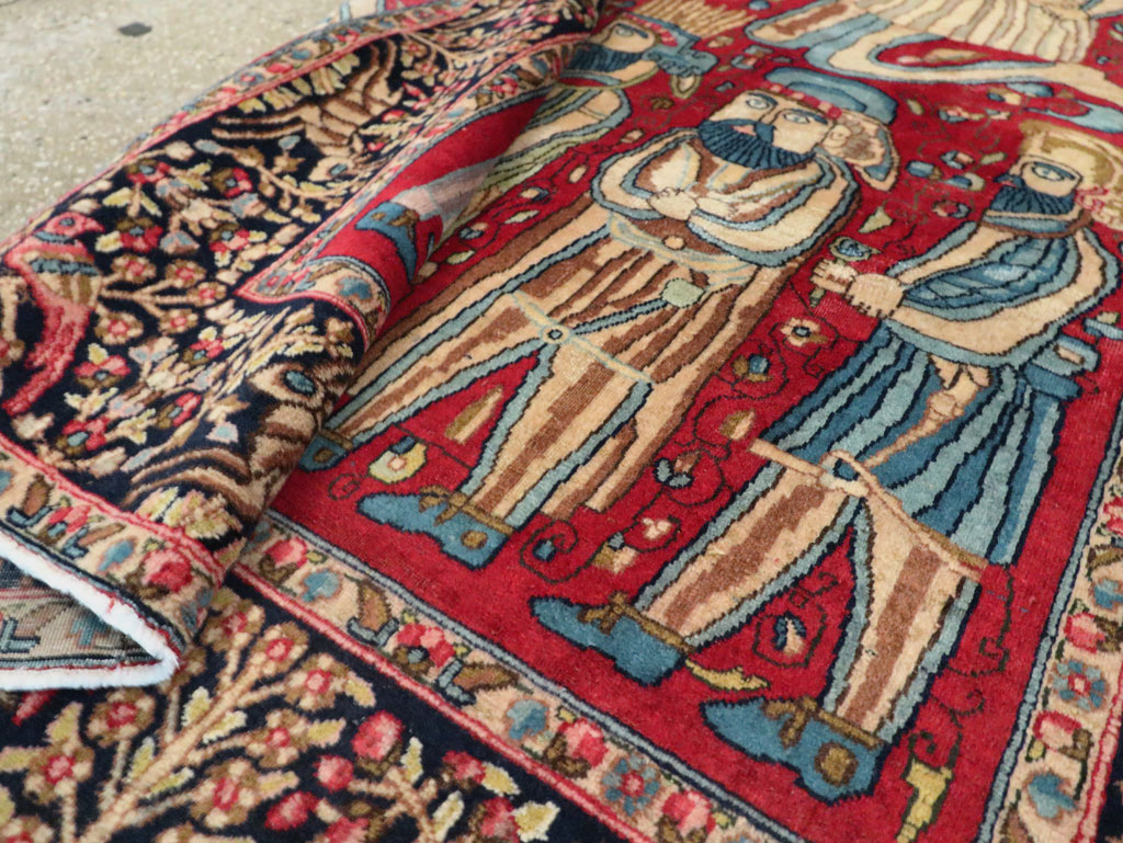 Vintage Persian Kerman Pictorial Accent Rug, No.27792 - Galerie Shabab