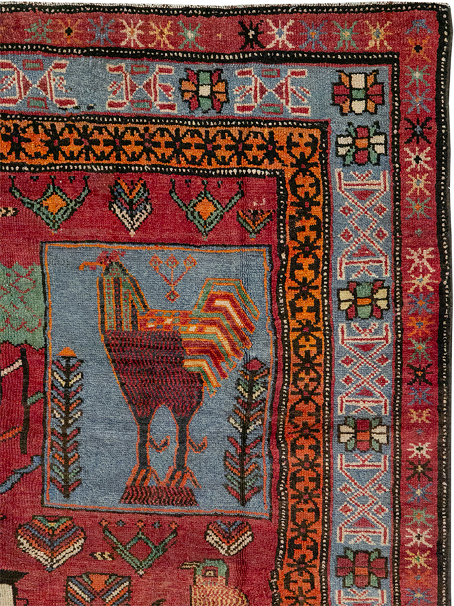 Vintage Caucasian Karabagh Pictorial Accent Rug, No.27793 - Galerie Shabab