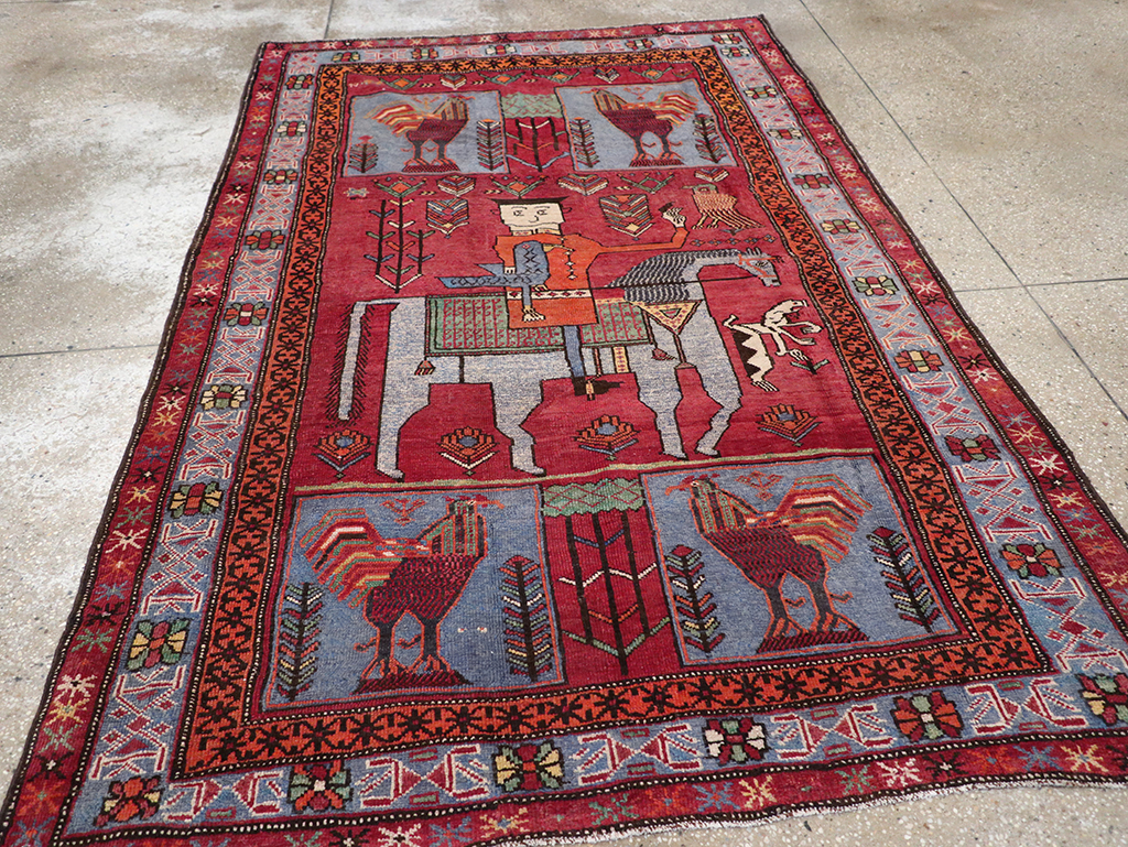 Vintage Caucasian Karabagh Pictorial Accent Rug, No.27793 - Galerie Shabab