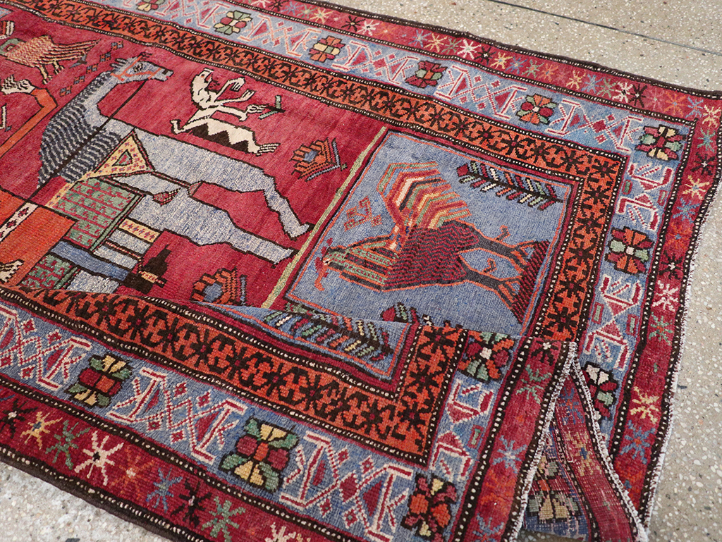 Vintage Caucasian Karabagh Pictorial Accent Rug, No.27793 - Galerie Shabab
