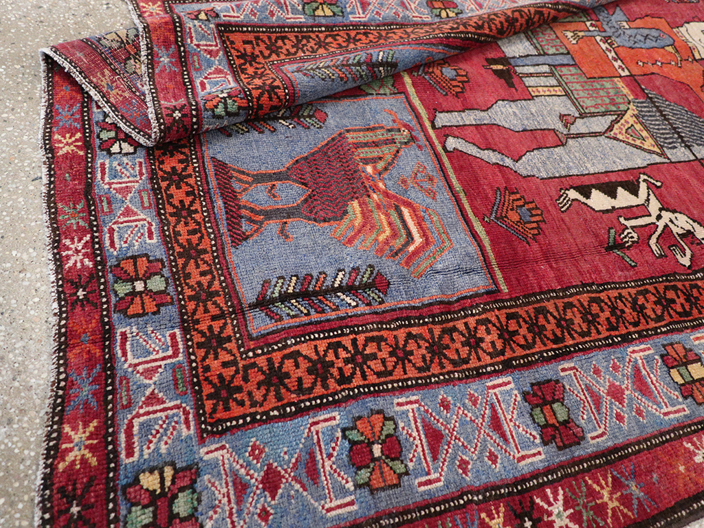 Vintage Caucasian Karabagh Pictorial Accent Rug, No.27793 - Galerie Shabab
