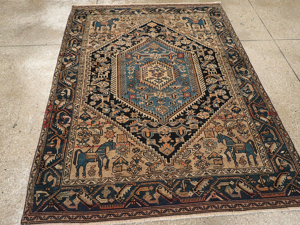 Antique Persian Malayer Pictorial Accent Rug, No.27795 - Galerie Shabab