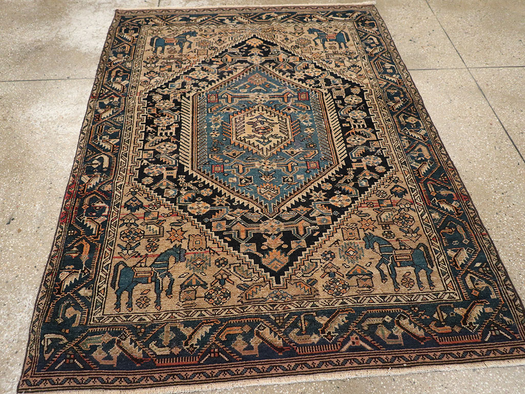 Antique Persian Malayer Pictorial Accent Rug, No.27795 - Galerie Shabab