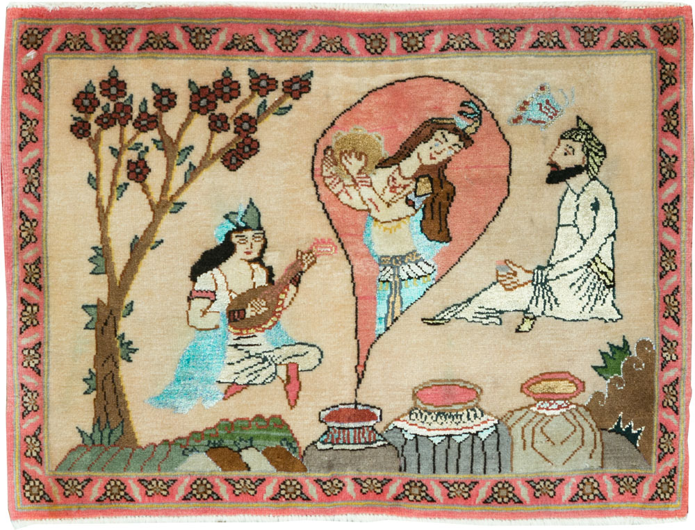 Vintage Persian Quom Pictorial Rug, No.27808 - Galerie Shabab