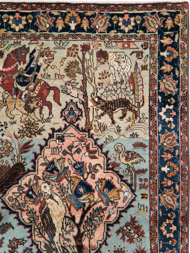 Vintage Persian Tabriz Pictorial Rug, No.27811 - Galerie Shabab