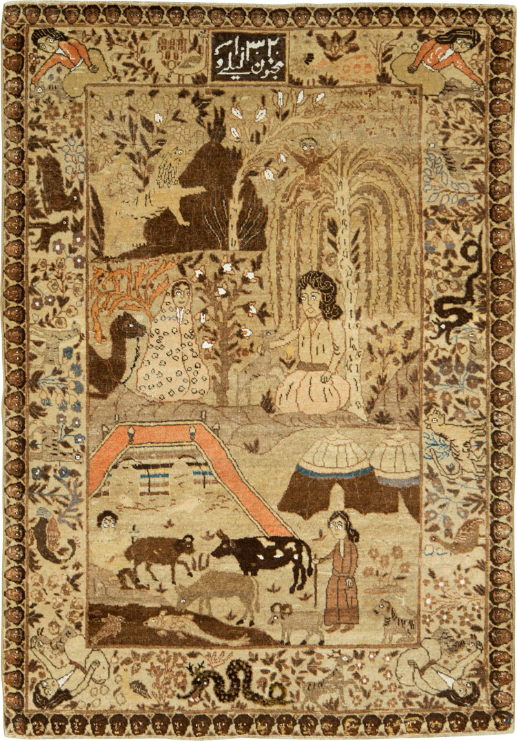 Antique Persian Pictorial Tabriz Rug, No.27817 - Galerie Shabab
