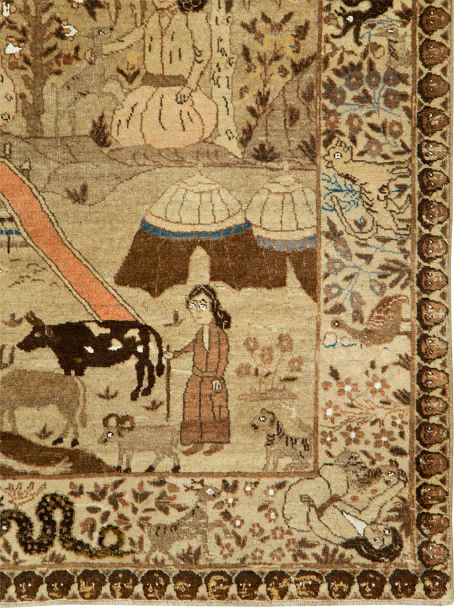 Antique Persian Pictorial Tabriz Rug, No.27817 - Galerie Shabab