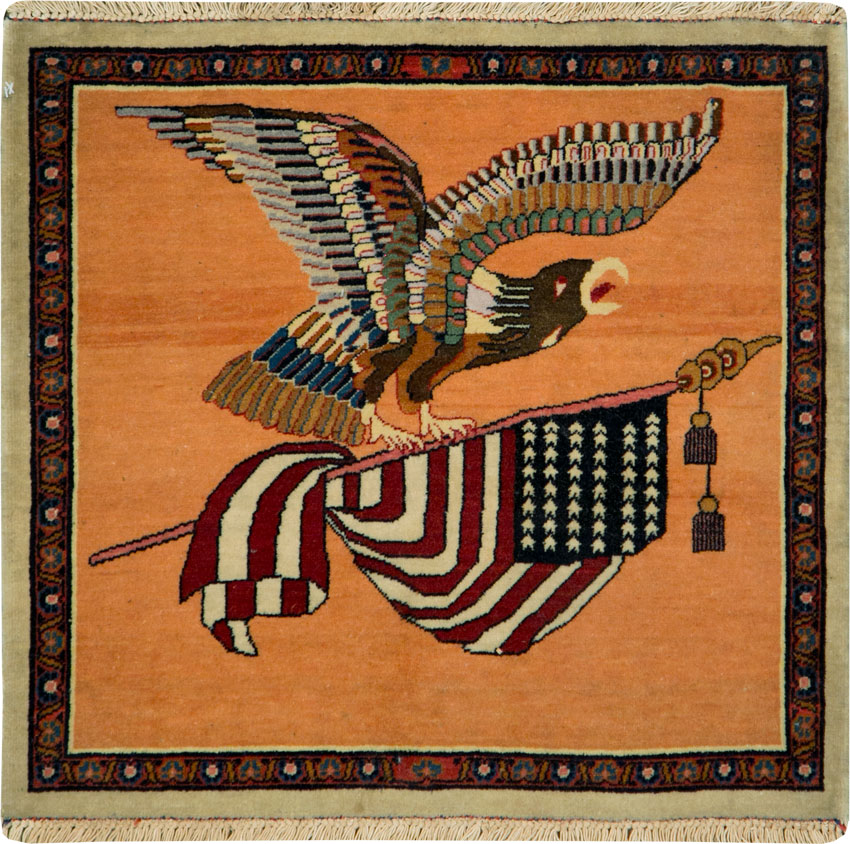 Antique Persian Kashan Flag Pictorial Rug, No.27823 - Galerie Shabab